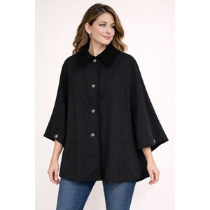 Vintage Trachten Loden Cape Coat Black Austrian Wool Salzburg 38